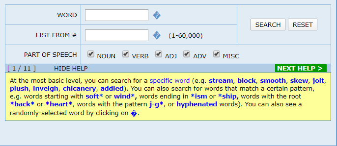 A screenshot showing the Word and Phrase Tool interface.