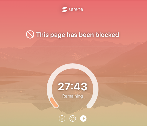 A message from Serene informs users that "this page has been blocked."