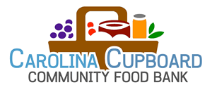 A logo of a basket full of food items that reads Carolina Cupboard: Community Food Bank.