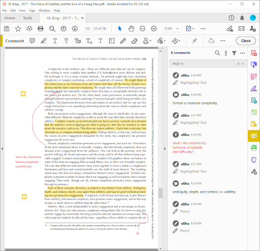 The final version of the PDF includes highlighting, drawings, sticky notes, and comments in the margin.