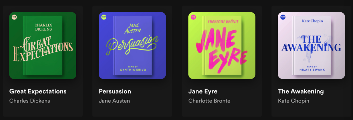 a screenshot of a bunch of classic literary texts available as audiobooks on Spotify