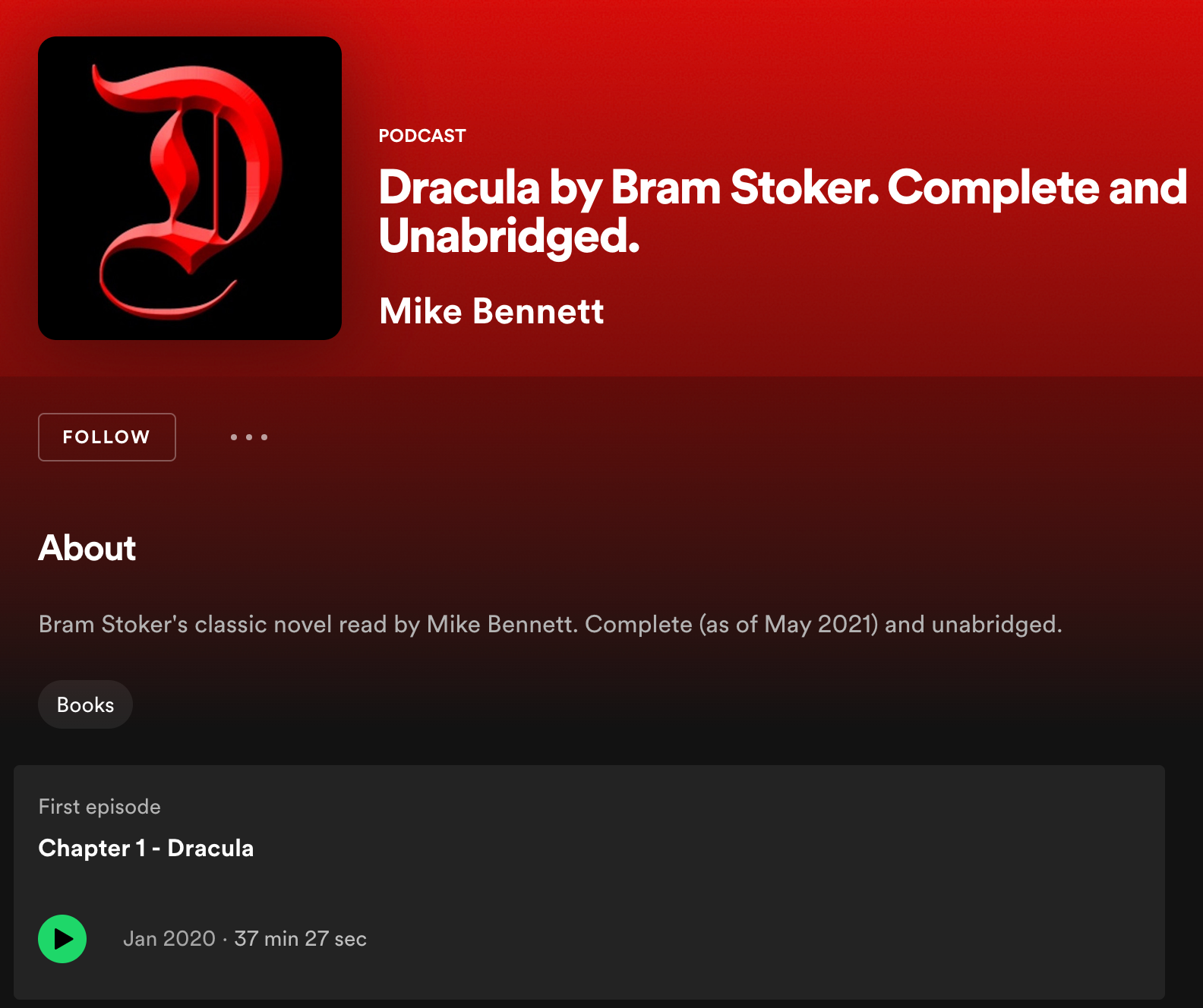 a screenshot of a Spotify page for an audiobook of Bram Stoker's Dracula
